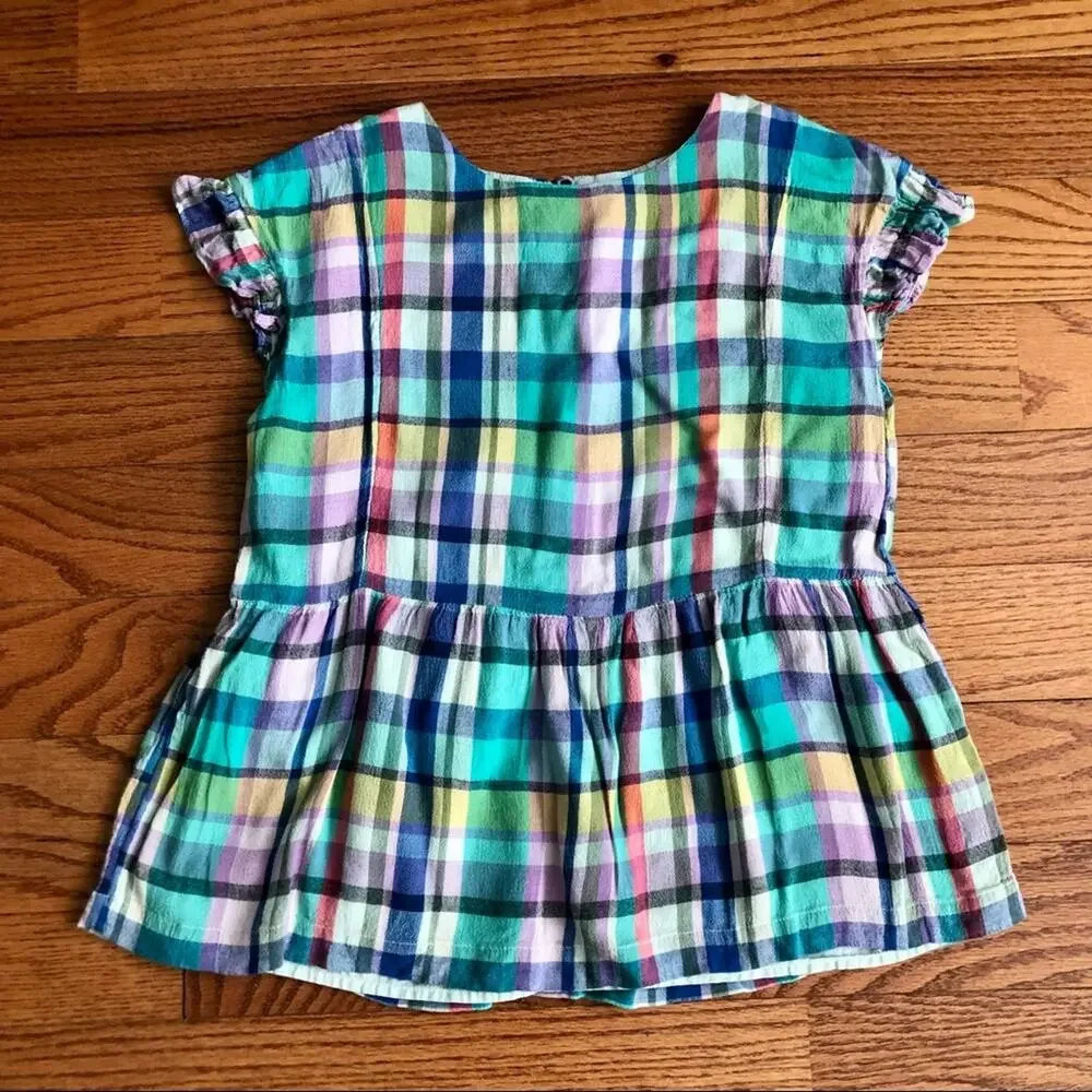 Gap Kids Plaid Multicolor Peplum Top Short Casual Sleeve Lined Girl’s Size XL